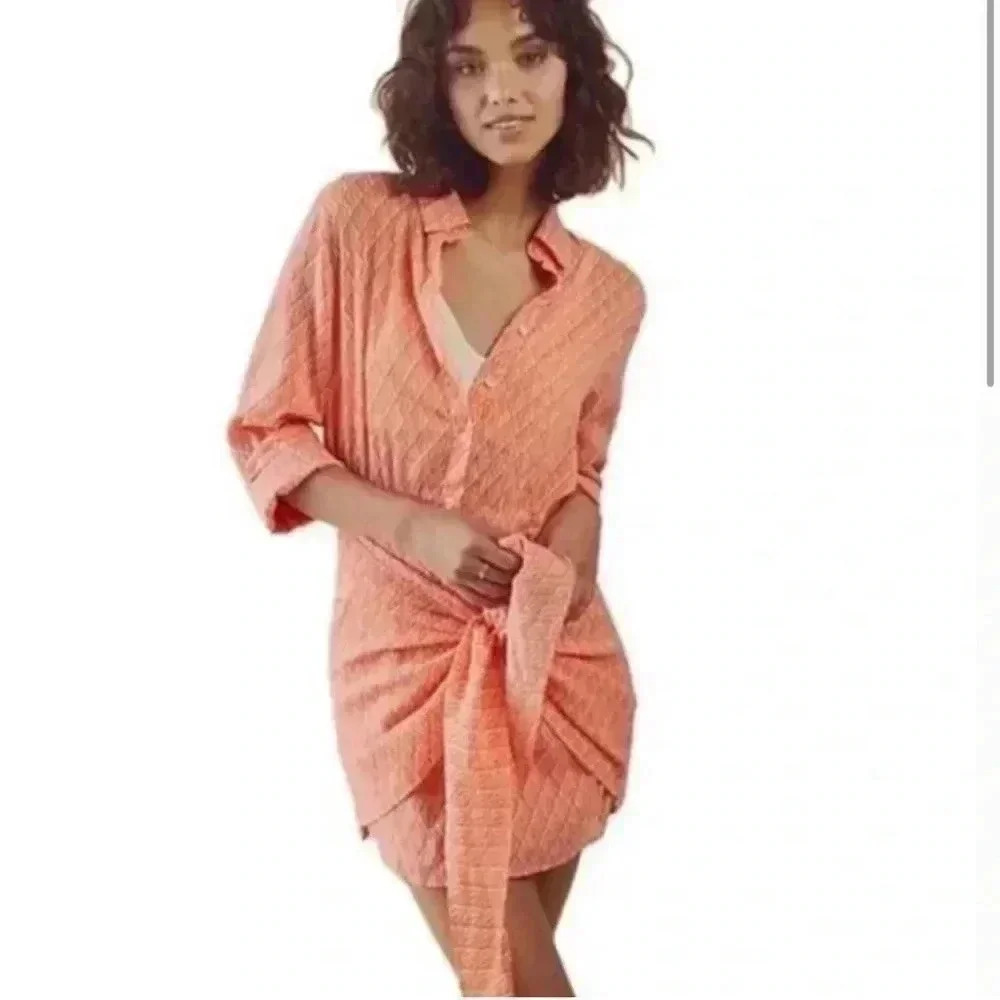 Free People Rillo Shirt Dress Wrap Skirt Bottom - Long Sleeve